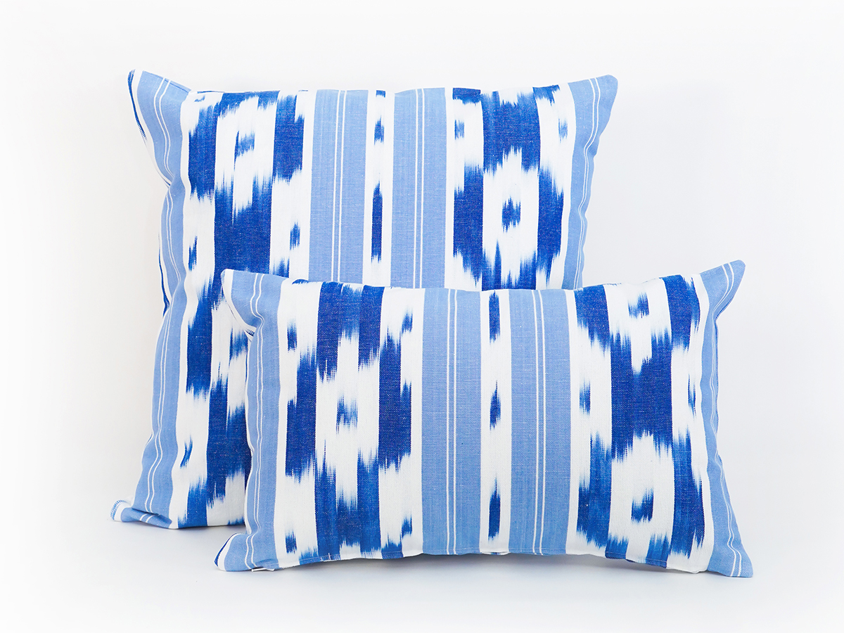 Mallorcan fabric Ikat cushion 104 Blue - Image 2