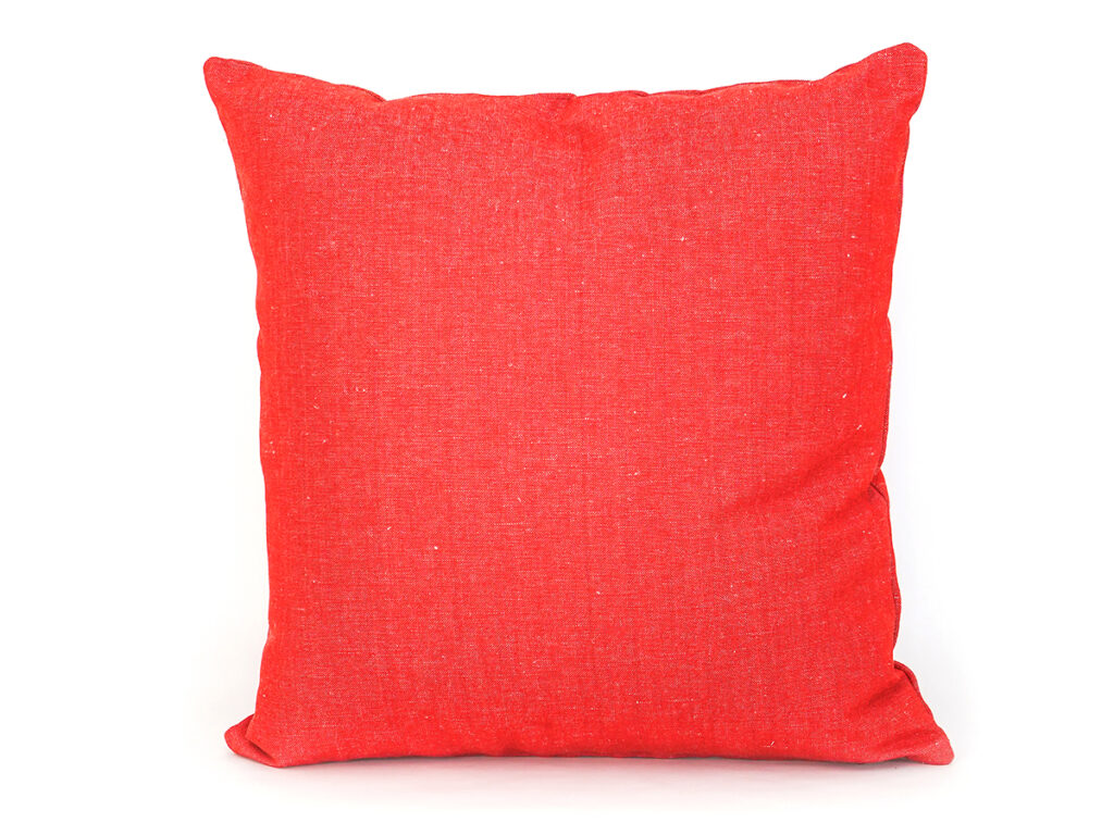 Cojín artesanal modelo 150 en color rojo de Teixits Vicens, diseño tradicional mallorquín