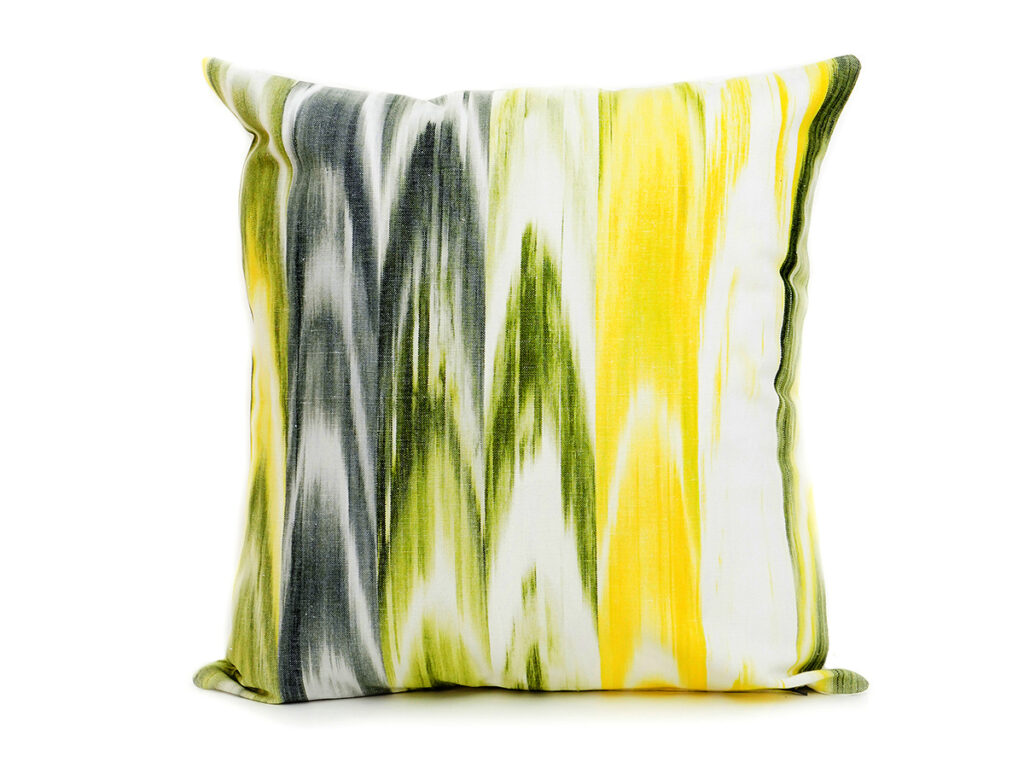 Cojín artesanal modelo 200 en tonos amarillo y gris de Teixits Vicens