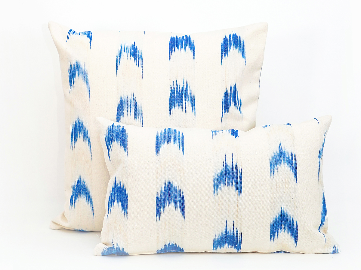 Mallorcan fabric Ikat cushion 61 Blue - Image 2