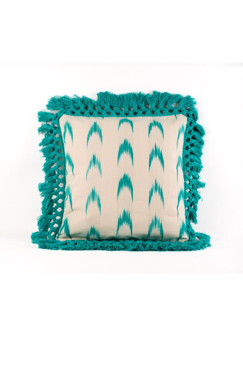 Coixí fleco 61 ikat Turquesa