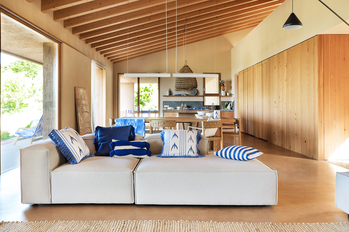 Cojín fleco tela Mallorquina ikat 61 Azul - Imagen 3