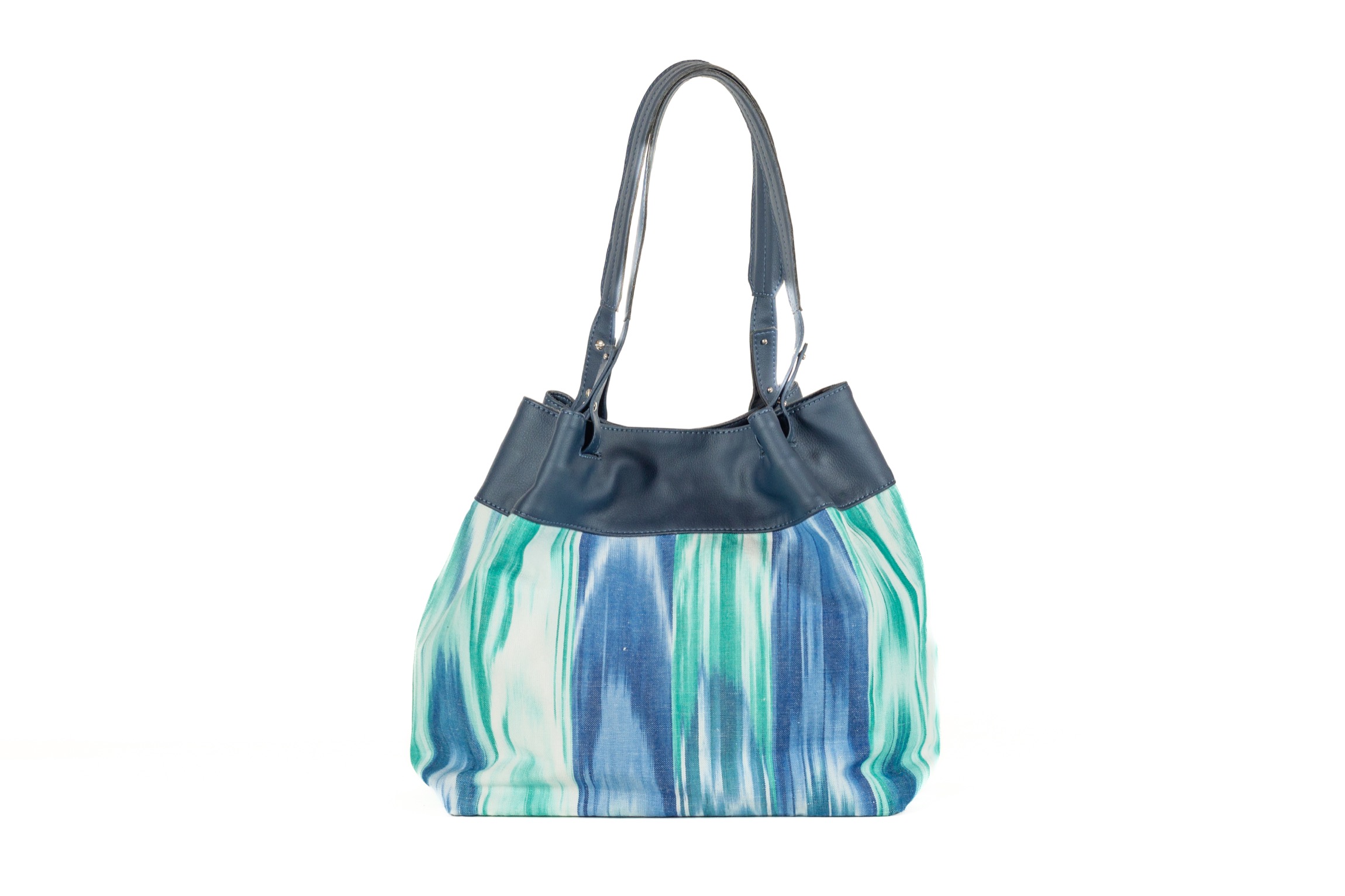 Maxi bolso de piel vegana y tela Mallorquina 200 Azul - Imagen 3