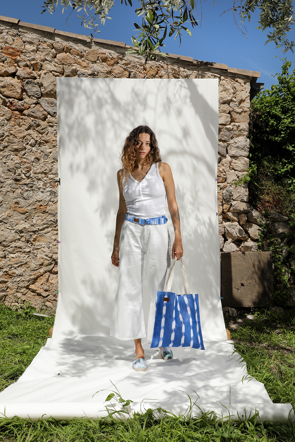 Tote bag Mallorcan fabric ikat 302 Blue - Image 3