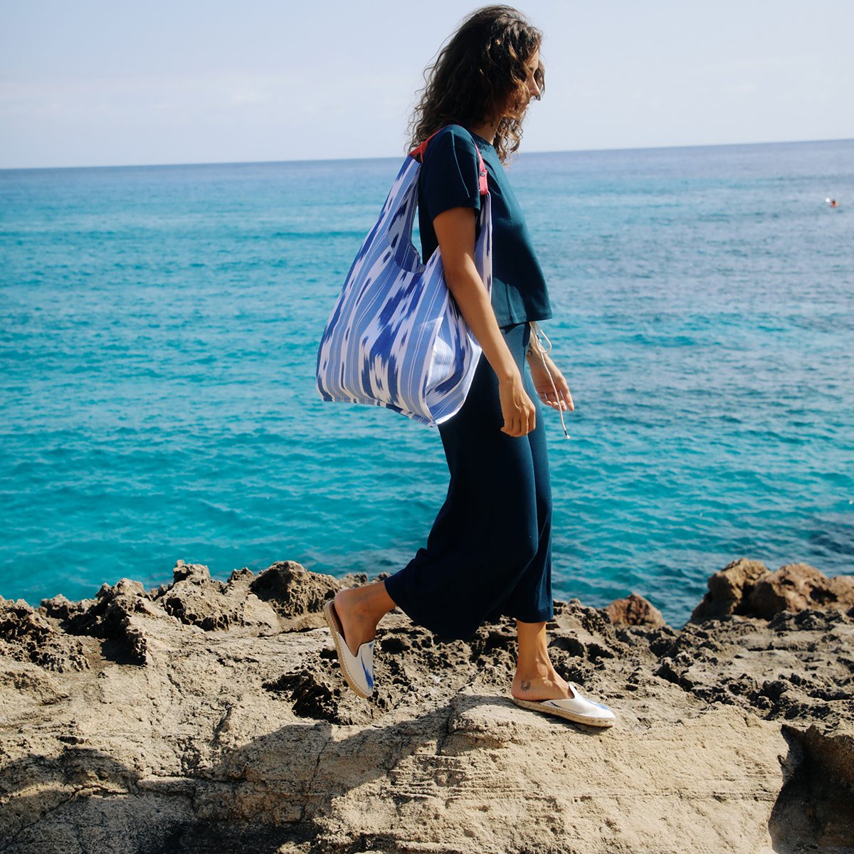 Bolso shopper tela Mallorquina 104 Azul Teixits Vicens