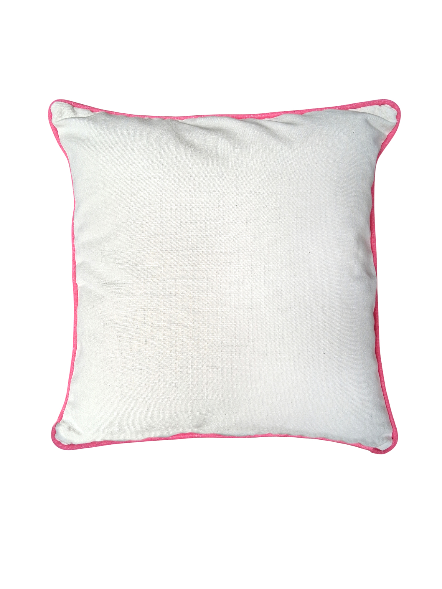 Cojín artesanal modelo Viu en color rosa con tejido mallorquín de Teixits Vicens