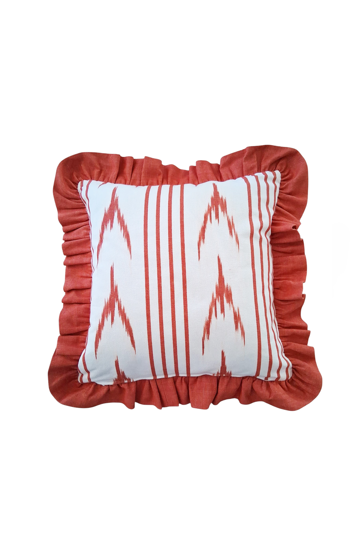 Funda cojín volante tela mallorquina Golondrinas rojo
