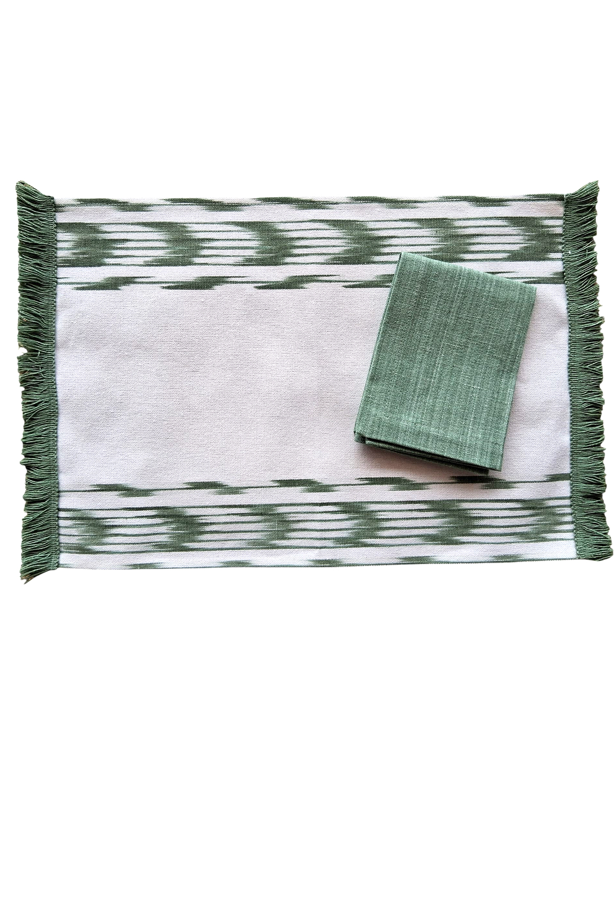 Tableset Mallorquina fabric fringe 235 Olive Green - Image 2