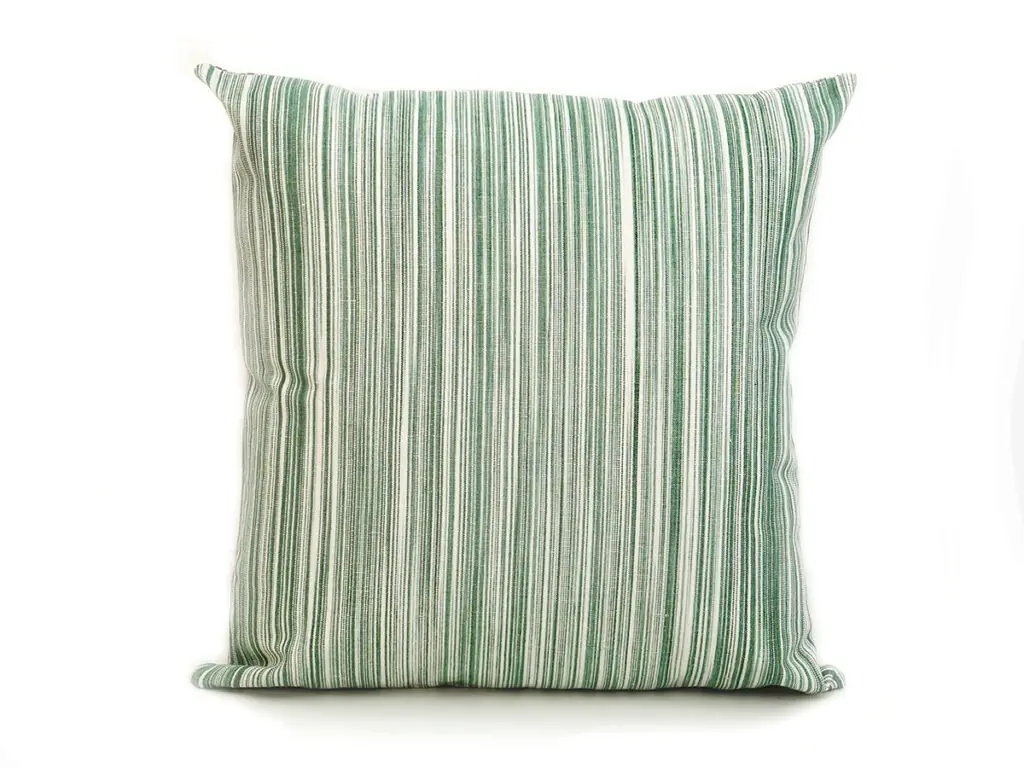 Cojín artesanal modelo 213 en verde oliva con diseño de llengües de Teixits Vicens