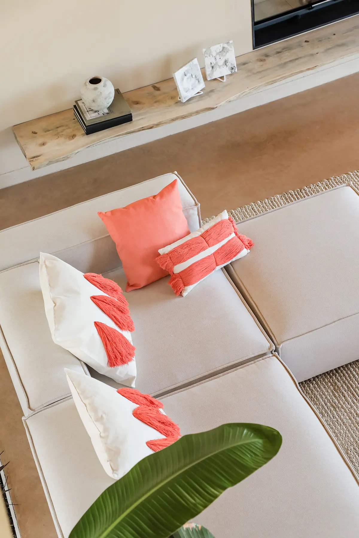 Ecru Mallorcan fabric Cushion Troca Scarlet - Image 2