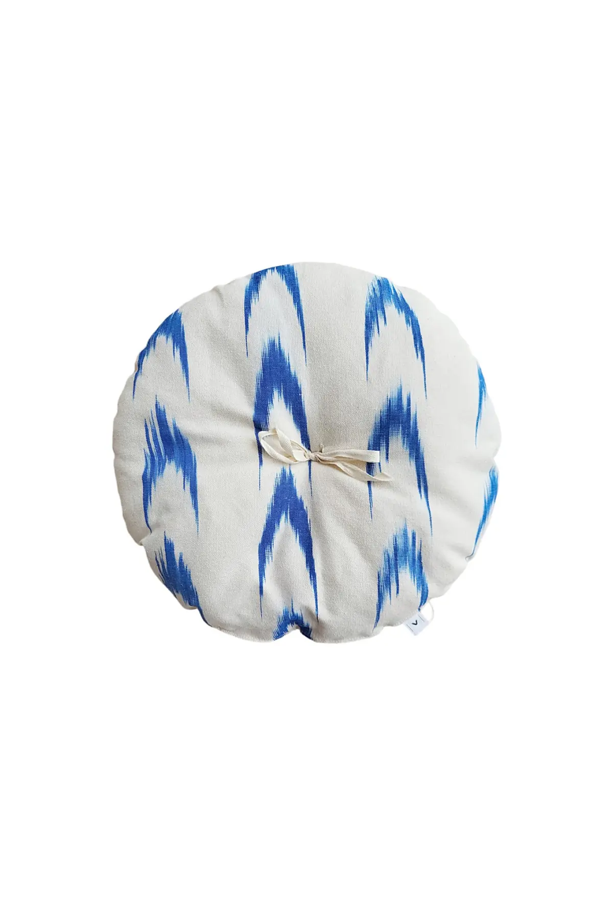 Round ikat cushion Mallorcan fabric 61 Blue