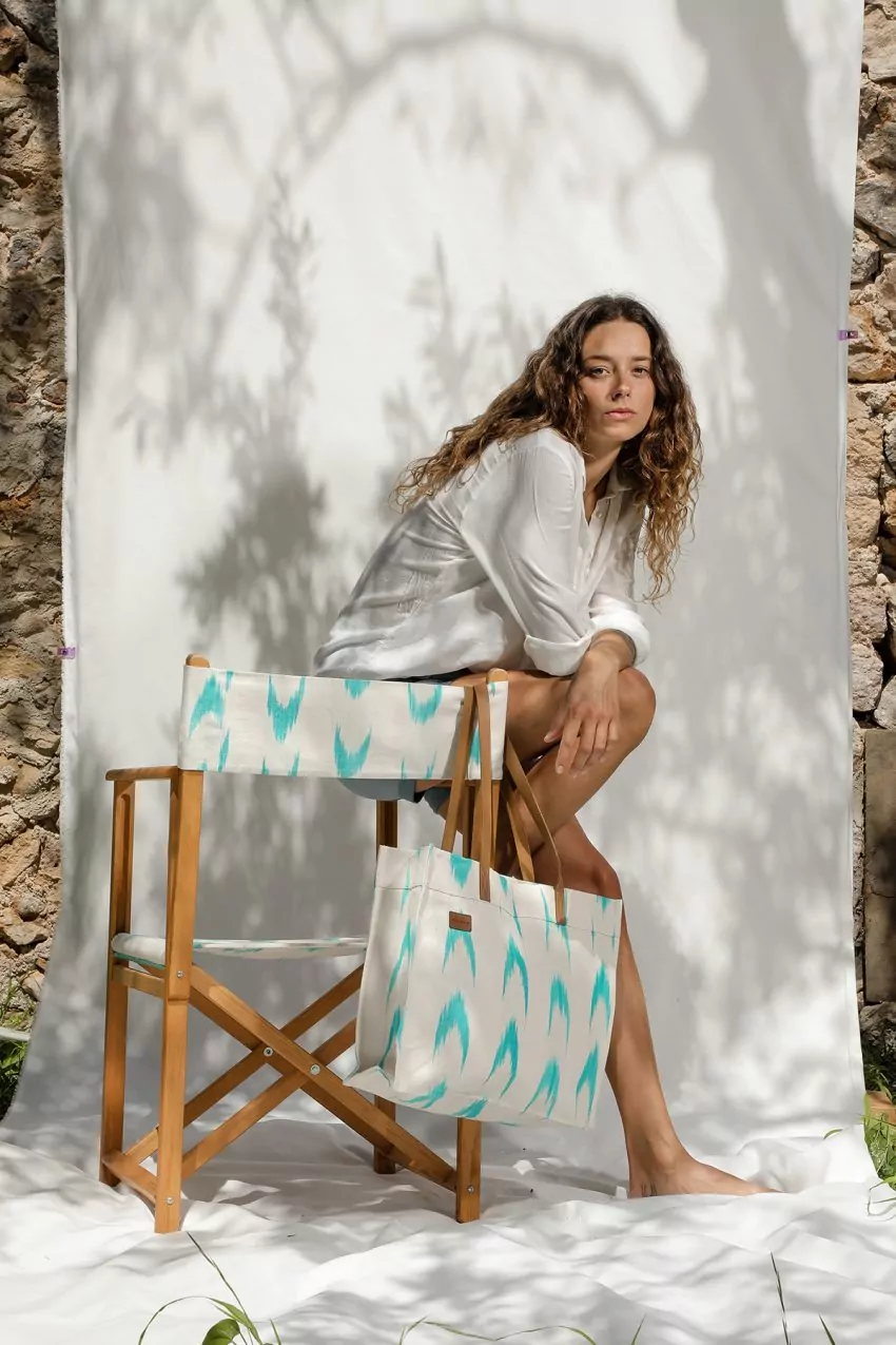 Bolso asas piel tela Mallorquina 61 Turquesa - Imagen 2