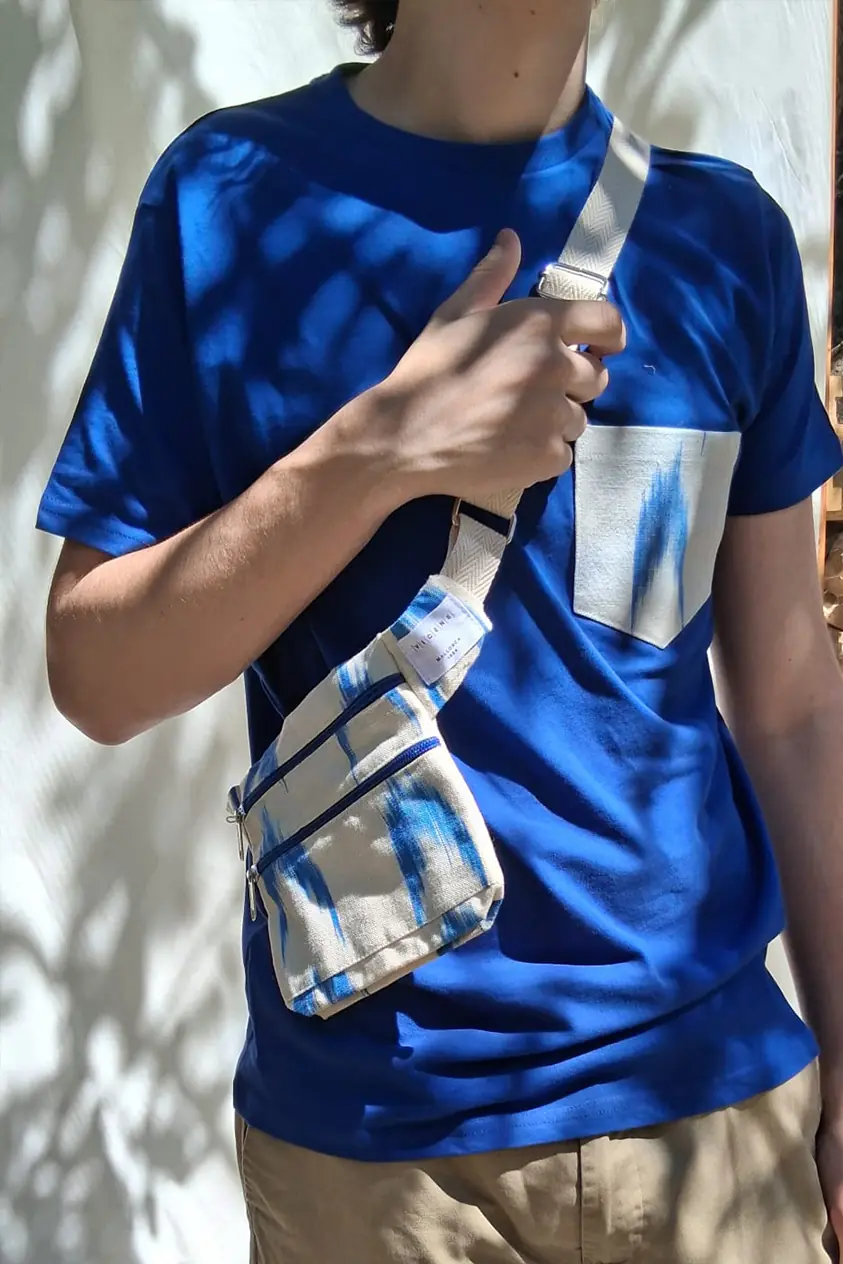 Blue T-shirt Mallorcan fabric pocket 61 Blue